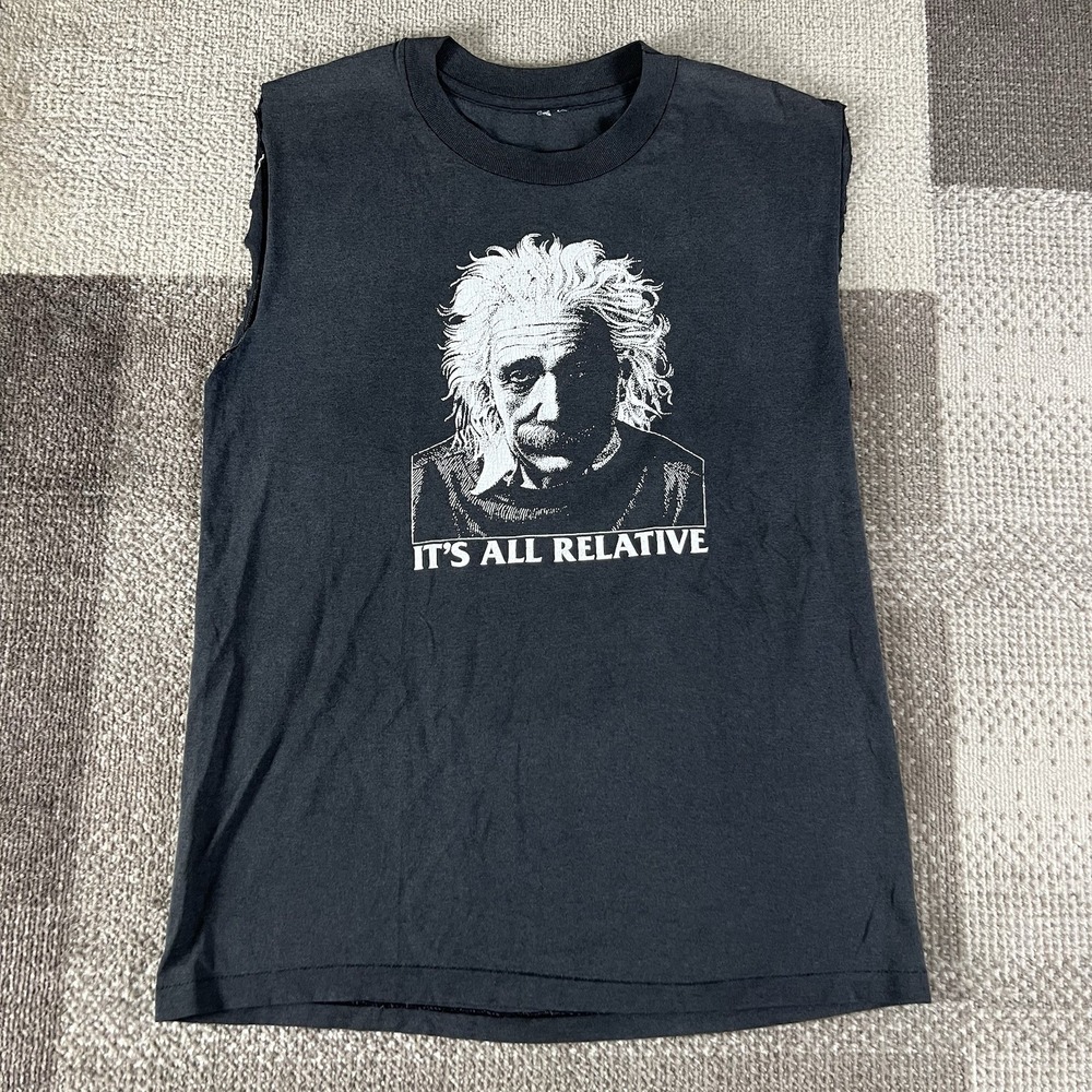 Vintage Einstein Muscle Tank Top It's All‎ Relative 90s Single Stitch Men's M